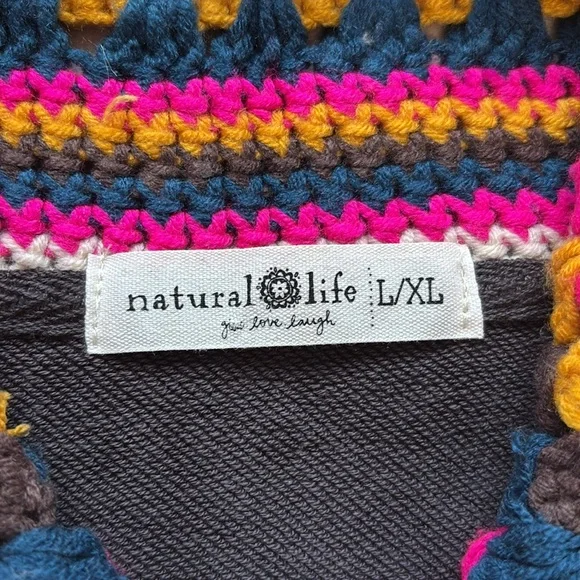 Natural Life Granny Crochet Hood Sweatshirt Charcoal Gray Oversize Size L/XL - Picture 8 of 11
